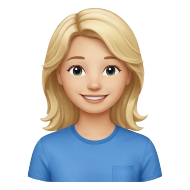 Happy blond girl with light weavy hair with a blue shirt but we can see only her face and neck and the top of the t shirt, no whole body sticker