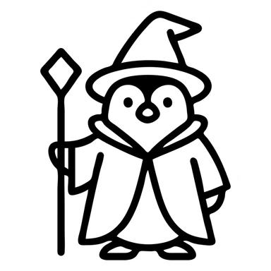 penguin dressed as a sorcerer icon holding a staff minimal details sticker