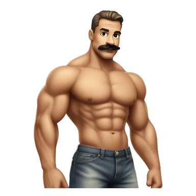 Muscular gay bodybuilder with mustache bikini realistic sticker