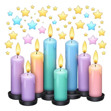 Aesthetic scenic romantic pastels beautiful gorgeous holy divine spiritual pretty elegant sparkly shiny scene of Candles, bow ties, sparkles, stars, scenic aesthetic scenery sticker