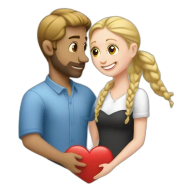 White Man loves white woman with pigtails, heart between them sticker