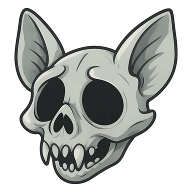 stylized bat skull in light gray tones, cartoon style, with oversized black eye sockets, conveying dramatic or figurative death sticker