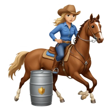 Barrel racing horse and cowgirl turning a barrel but the barrel is a 55 gallon metal barrel sticker