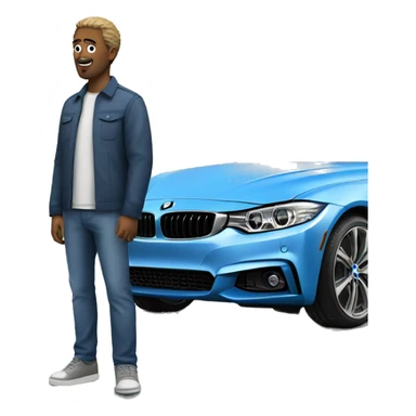 One man standing near blue bmw 4 series sticker