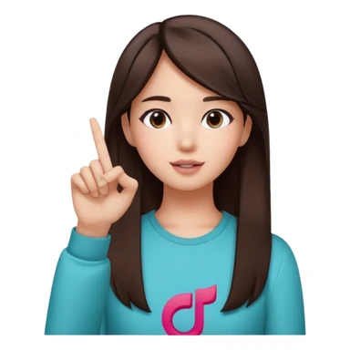Girl with tiktok logo point up with one finger and dark brown hair sticker