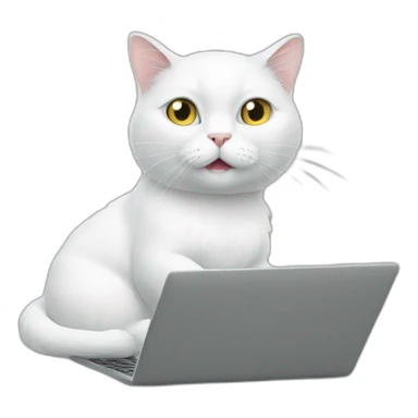 White cat typing on a laptop meme  sticker
