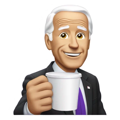biden with purple liquid spilling out of white foam cup sticker