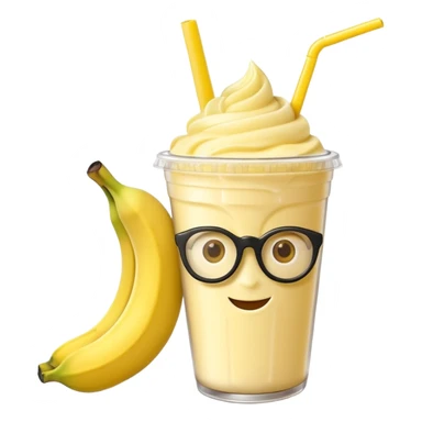 banana milkshake in a take-out cup with glassess and long lashes and banana on top sticker