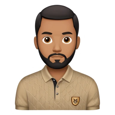 Light brown skin man with black beard with black combover hairstyle  wearing a burberry sweater polo sticker