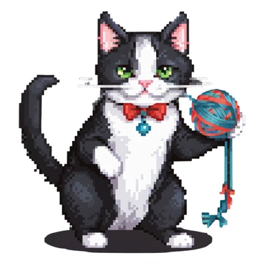tuxedo cat playing with a ball of yarn sticker