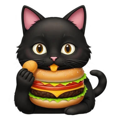 Black cat eating hamburger  sticker