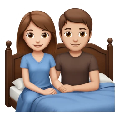 A brown-haired girl and a brown-haired man. They are both on a bed. The girl is sitting on the man. sticker