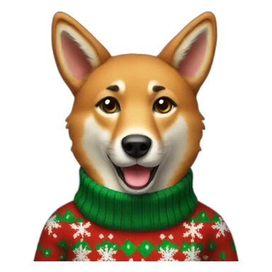 A dingo dressed wearing a Christmas sweater sticker