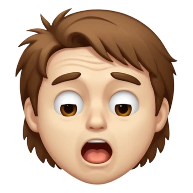 Weak man with disheveled hair, large dark circles under his eyes, and yawning sticker