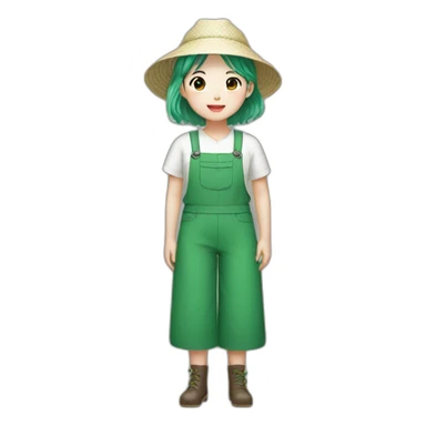 korean farmer girl green hair sticker