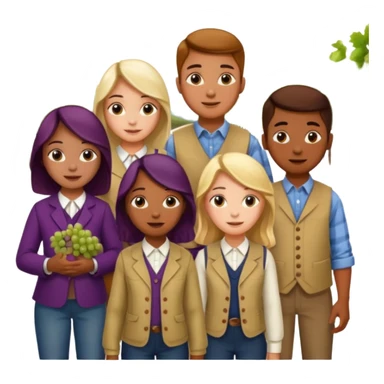 Make a photo of 5 project managers, specificly 3 girls and 2 boys, that are making project for improvment of the vineyard sticker