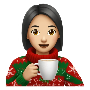 asian girl drinking coffee wearing Christmas sweater sticker