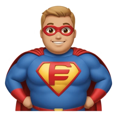 fat super hero with f on his chest sticker
