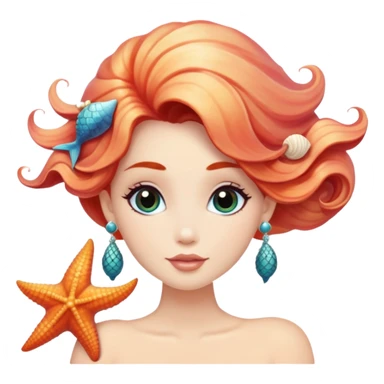 mermaid with seashells in hair, starfish earrings sticker