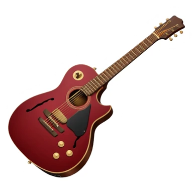 A guitar with a black pick guard, red dark red body, and a dark wood neck sticker