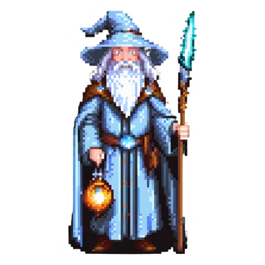 Gandalf the wizard with white beard, staff, and magical robe sticker