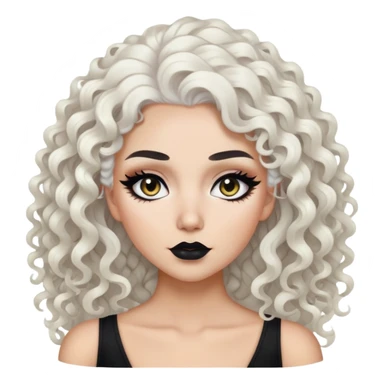  white curly hair, baddie,pretty, makeup, black eyeliner, long hair sticker