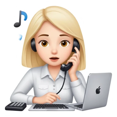 busy girl with a lot of phone calls and work, computer sticker