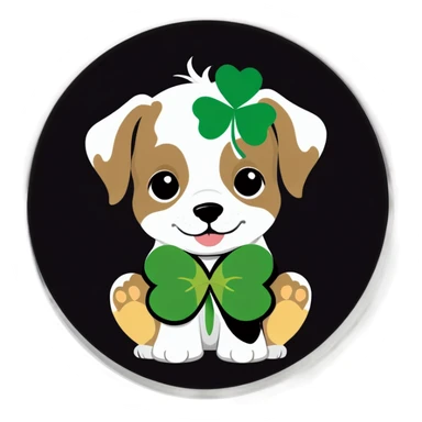 Dog holding a four leaf clover￼￼￼ sticker