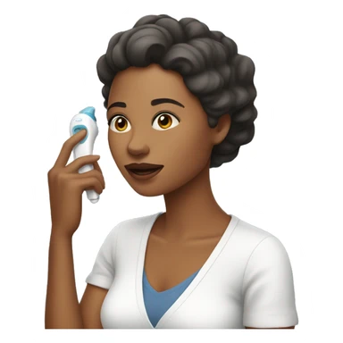 a woman caring her's skin with device sticker