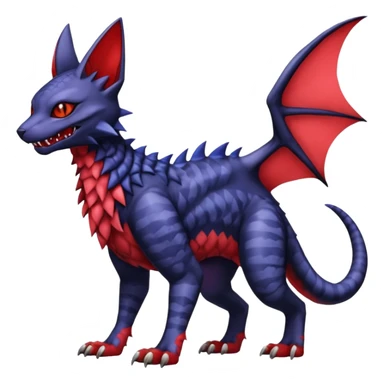 with red markings, scaley scaly batty feline-like quadrupedal digitigrade furry feral Bastet-Noibat-Gatomon-Garchomp-Digimon-Fakémon-Pokémon-creature (full body) sticker