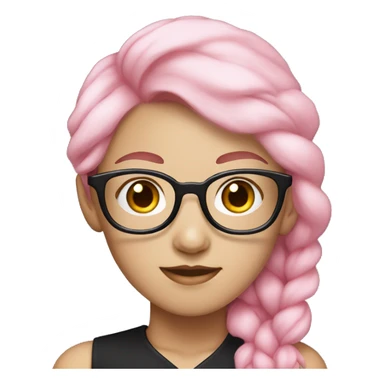 Korean girl with pink hair and blue tips in her hair wearing thin glasses and a black dress sticker