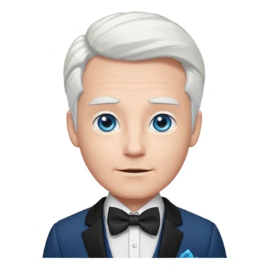 Boq from Wicked with blue eyes, white hair and suit with bow tie sticker