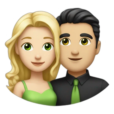A couple of a girl with blonde hair and green eyes, and a man with black hair and black eyes, that are hugging sticker
