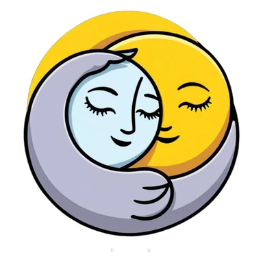 sun and moon cuddling tenderly, loving celestial bodies sticker