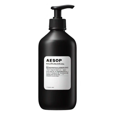 Liquid soap bottle by brand Aesop – black bottle with white label sticker