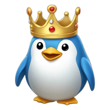 kawaï blue pudgy penguin wearing a golden crown sticker