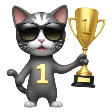 cat wearing sunglasses holding up a number ten trophy sticker