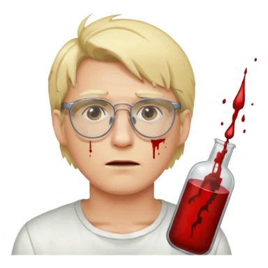 Guy with long blond hair and glasses head with gun wound and blood every where  sticker