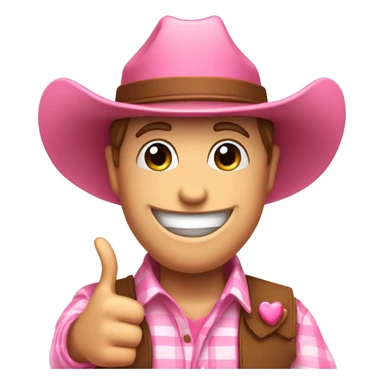  A smiling pink heart emoji wearing a preppy cowboy hat holding both of their thumbs up sticker