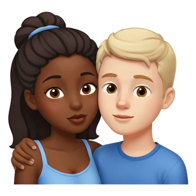 black girl and white boy sharing a friendly kiss on the cheek sticker