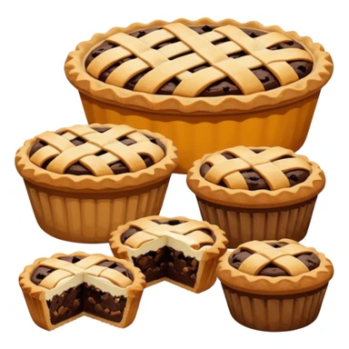 Baking community avatar in clean emoji-style illustration. Pies, cookies, and muffins grouped together, warm golden tones, simple shapes, flat design, high contrast, cozy and friendly. sticker