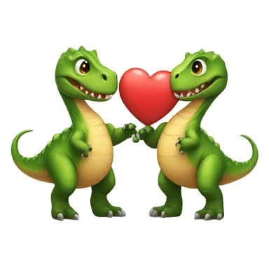 Two dinosaurs holding a heart sticker