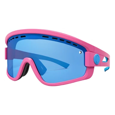 sporty pink shield visor sunglasses with thick ventilated frame, racing style air vents, massive build, one-piece blue tinted lens sticker