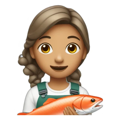 girl holding salmon sticker