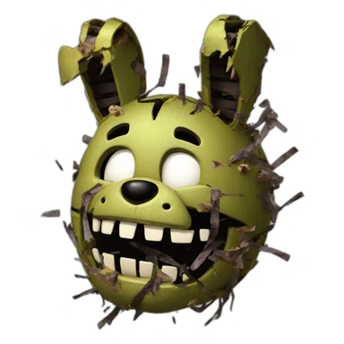 Springtrap, broken down, shattered, photorealistic, monstrous, old vhs tape sticker