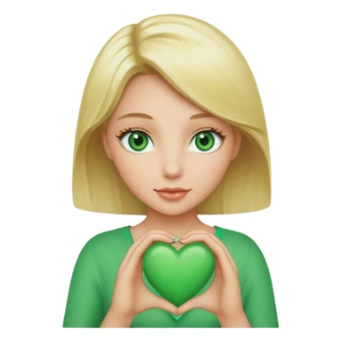Create a blonde less angelic women with green eyes holding a green hearth sticker