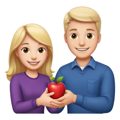 a smiling man and a smiling girl shaking hands, apple emoji style sticker