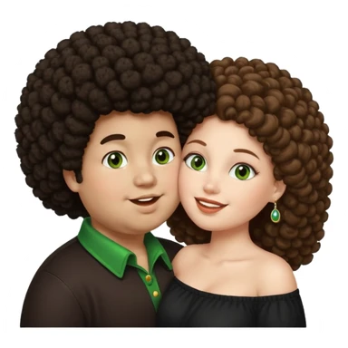 very dark fat boy with afro kissing pretty white girl with long brown hair and green eyes  sticker