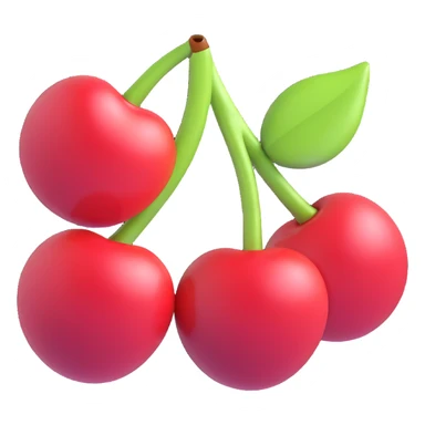 Add a sparkle effect around the cherries, maintaining the 3D iOS emoji style with depth, shading, and a glossy finish. Preserve the transparent background. sticker