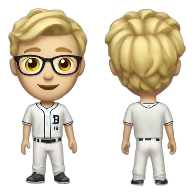 baseball card character. Blonde male. Short hair with glasses sticker